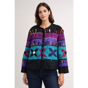 Vintage Allure Silk Patchwork Jacket Boho Embroidered Small